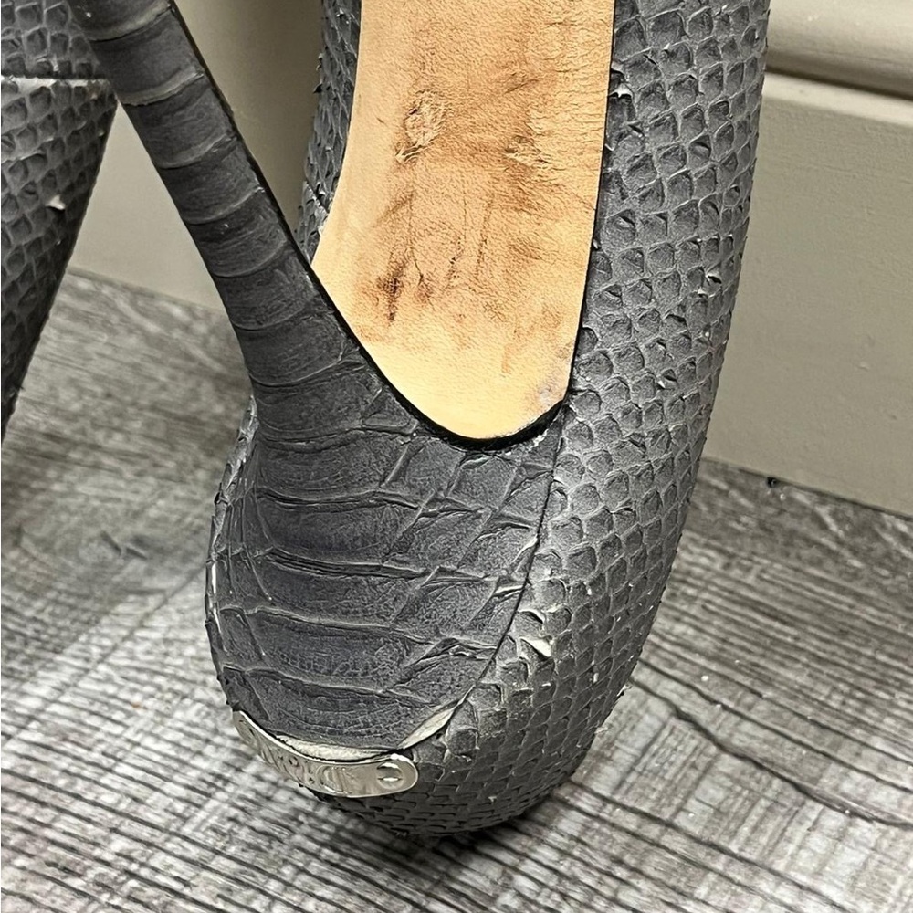Dior Miss Dior Grey Snakeskin Peeptoe Heels - Picture 8 of 9